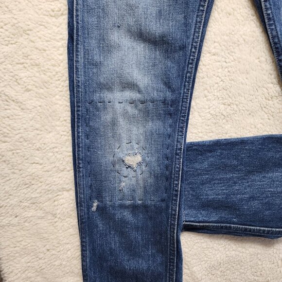 Levis 606 Vintage Clothing Skinny Jeans 28x34 (28x30) Medium Wash Patches - Picture 6 of 12
